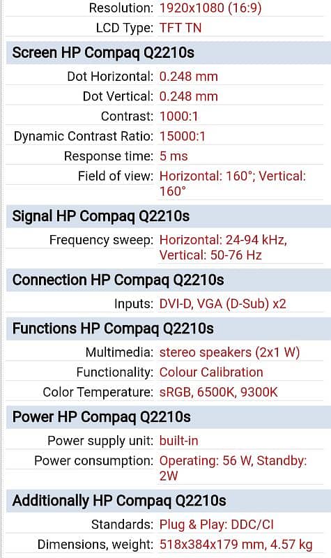 HP Compaq 22 inch Diagonal Full HD LCD Built-in Multimedia speakers 1