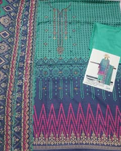 3 piece women's unstitched dhanak printed suit. 0