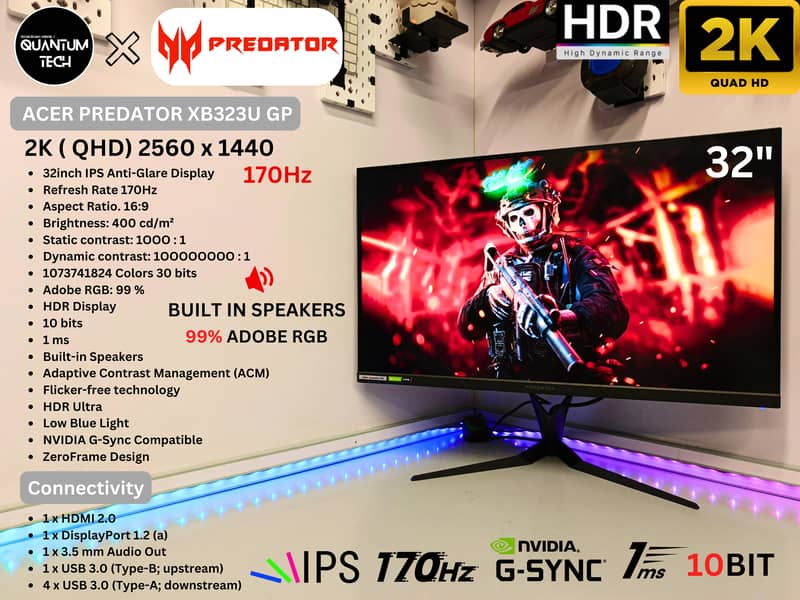 32inch IPS 2K 170Hz 1ms HDR NVIDIA G-Sync 10bit Acer Gaming Monitor 1