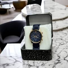 Elegant Men's Blue Chain Watch with Golden Dial