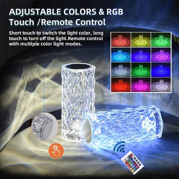 16 Colors Diamond Rose Crystal Touch Lamp Bedside Acrylic Usb Recharg 0