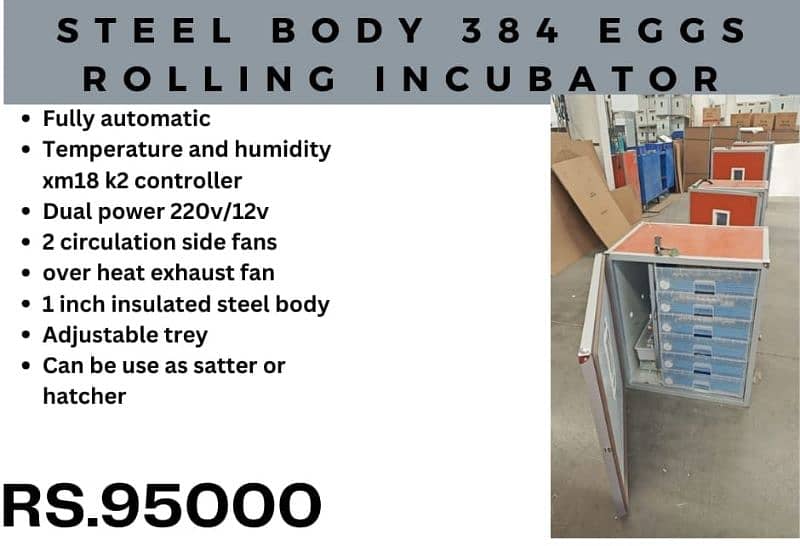 New arrival and quality eggs incubators available starting from 8 eggs 18