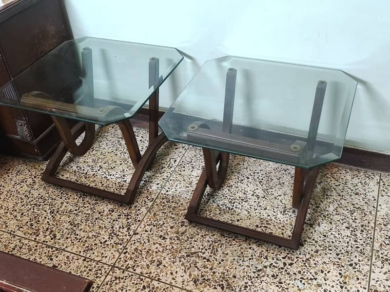 Sheesham Wooden Center table & 2 Side Tables With Top Glass 1