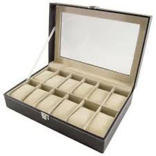 12 Slot Black PU Leather Watch Storage Box 1