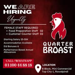 Female Staff Needed: Customer Facilitators & Food Preparation