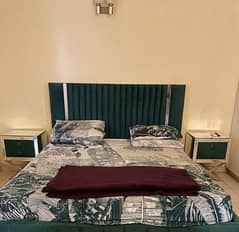 DOUBLE BED WITH MATTRESS SIDE TABLE DRESSING TABLE