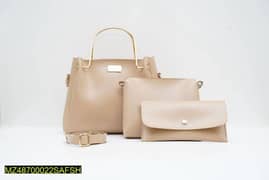 3 pcs woman's leather plain shoulder bag 0