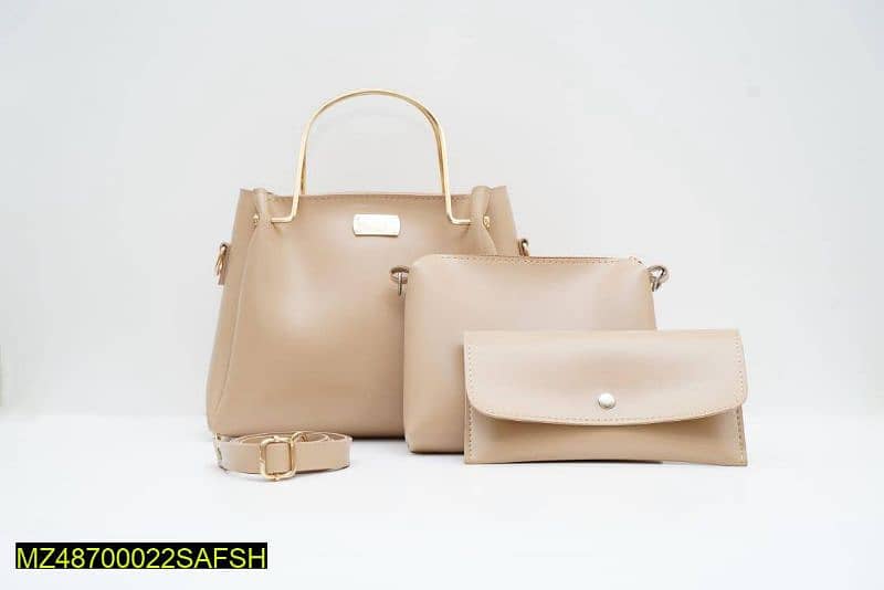 3 pcs woman's leather plain shoulder bag 0