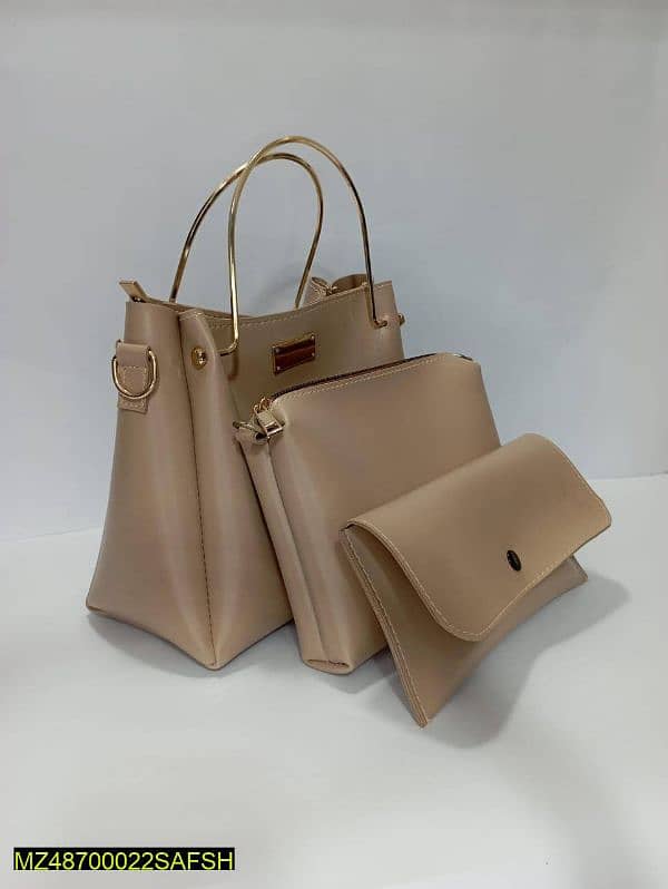 3 pcs woman's leather plain shoulder bag 1