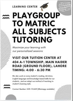 Tuition Centre PG to MATRIC