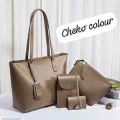 Women's PU Leather Plain Hand Bag Set