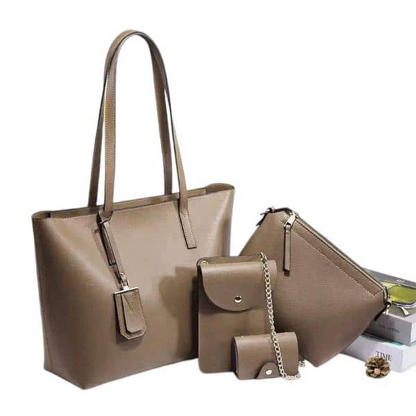 Women's PU Leather Plain Hand Bag Set 1