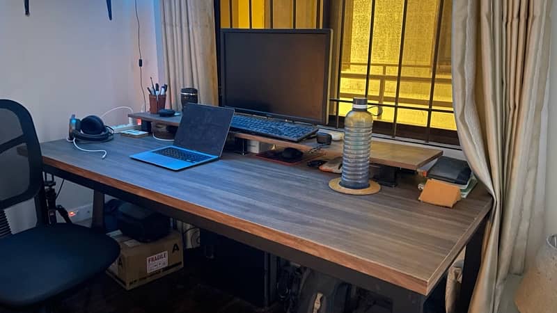 Computer Table Setup with Monitor Stand 1