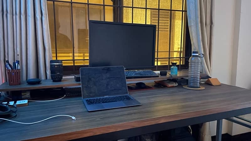 Computer Table Setup with Monitor Stand 2