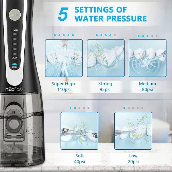 H20floss Cordless IPX7 Waterproof Oral Irrigator with 5 Modes 300ml 1