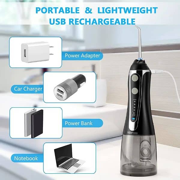 H20floss Cordless IPX7 Waterproof Oral Irrigator with 5 Modes 300ml 5