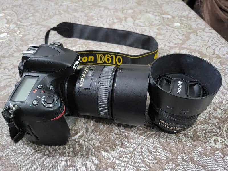 Nikon d610 full frame for sale with 85mm 1.8 and 50mm 1.8 3