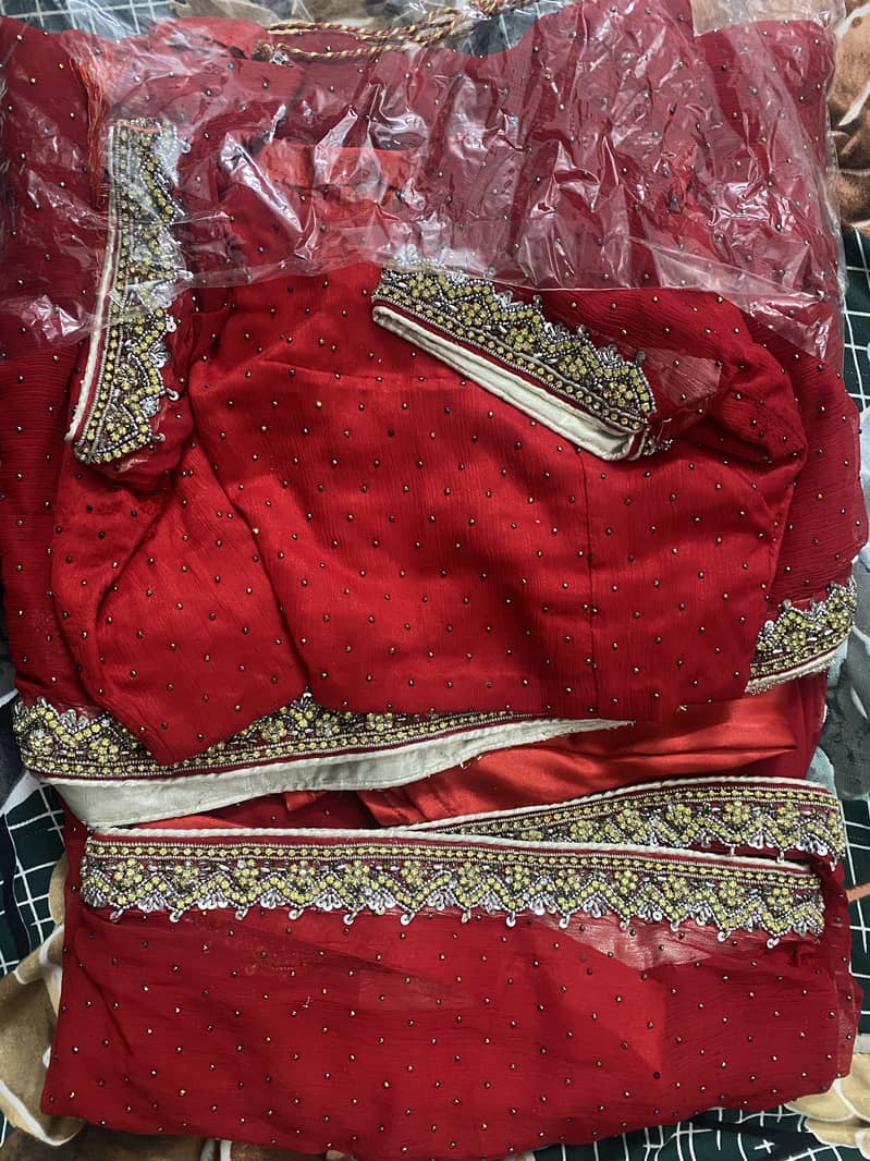 Red Stitched Saree 0