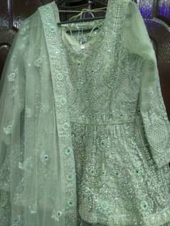 beautiful sea green walima bridal tail  dress