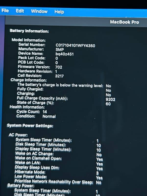 MacBook pro 2019.16 inch. 14 battery cycles only 3