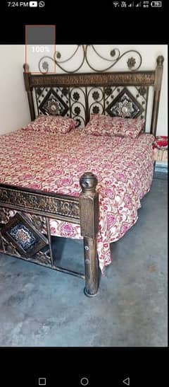 Full Size Iron Bed with Pair of Side Tables