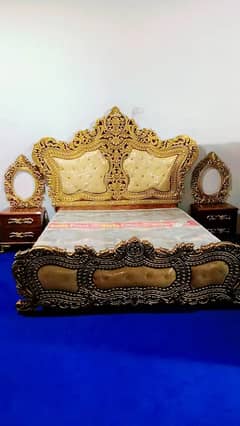 Bed set Double bed Wooden Bed set Poshish bed with side table dressin 0