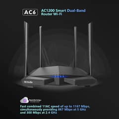 Tenda Ac6 Gaming Wifi Router Ac1200 Dual band Gigabite 5Ghz (With Box)