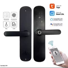 smart fingerprint handle electric door lock wooden tuya smart life