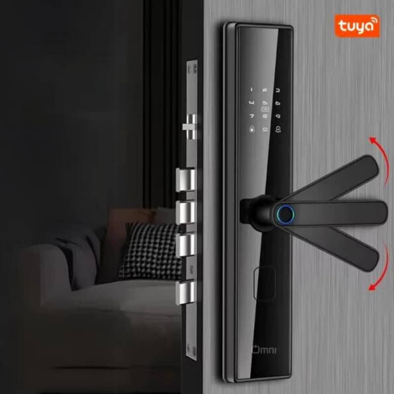 smart fingerprint handle electric door lock wooden tuya smart life 1