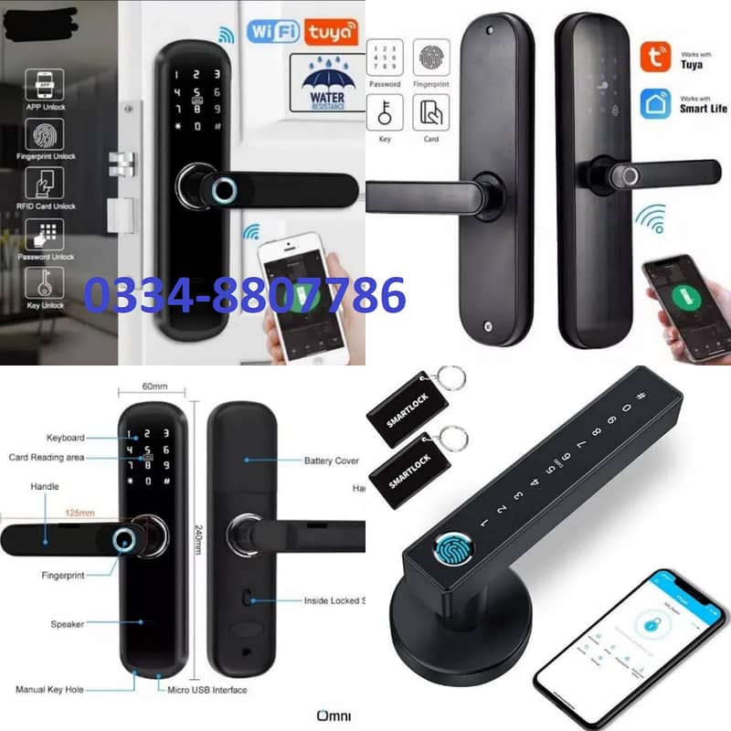 smart fingerprint handle electric door lock wooden tuya smart life 2