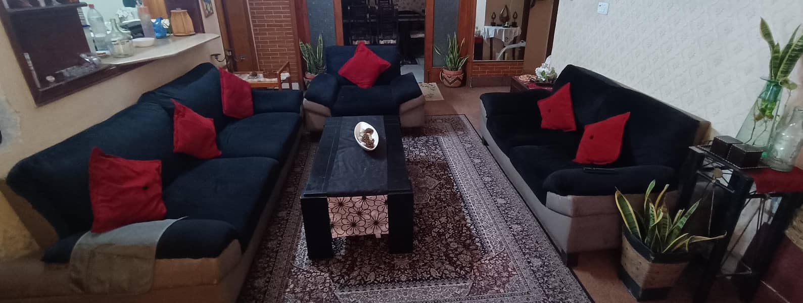 Leather + Velvet Sofa Set - 6 Seater (9/10) 0