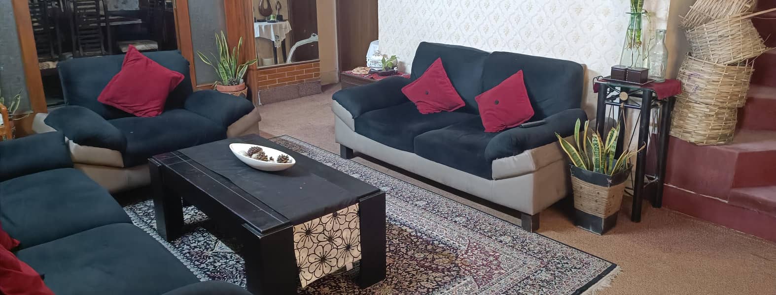 Leather + Velvet Sofa Set - 6 Seater (9/10) 1