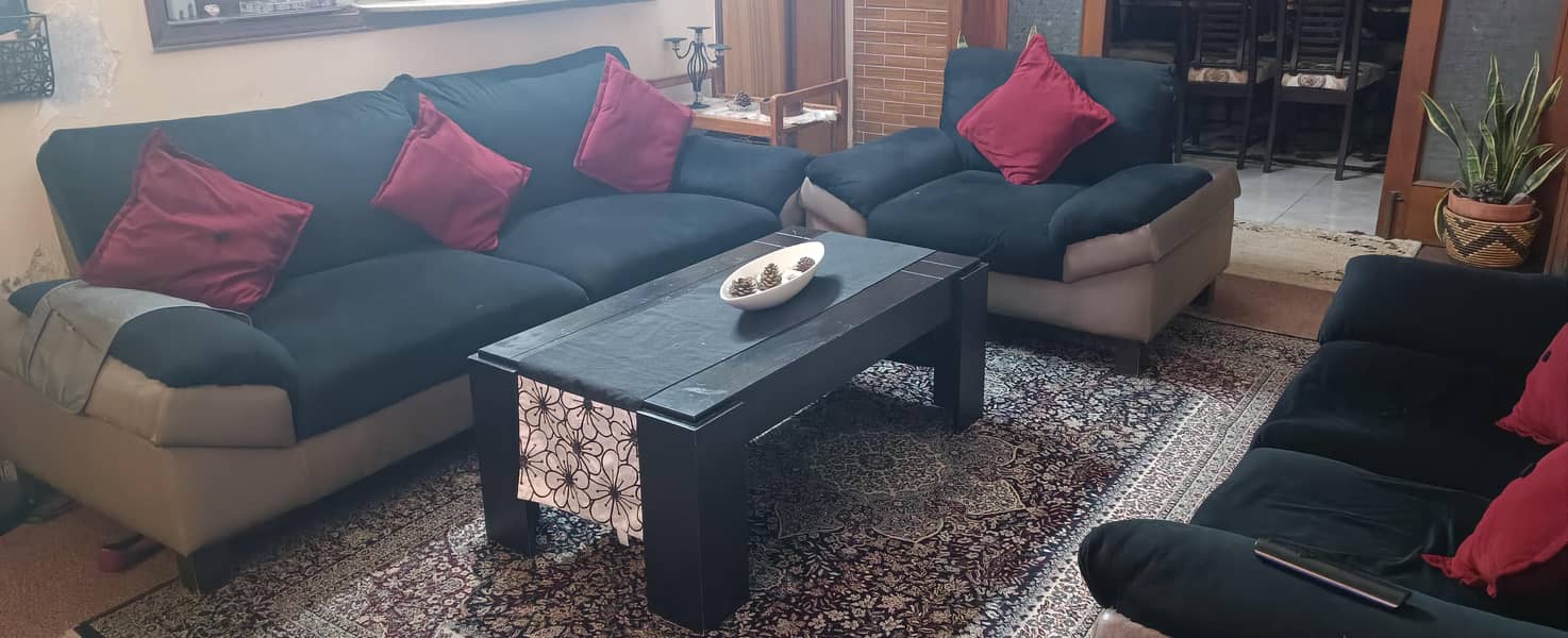 Leather + Velvet Sofa Set - 6 Seater (9/10) 2