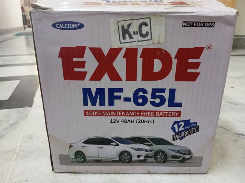 Exide genuine 100% maintenance free fully charged MF-65L battery. 3