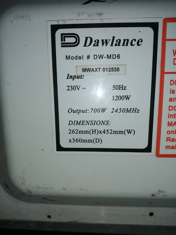 dawlance glass door microwave ovan 25ltr contact 03333O23325 6