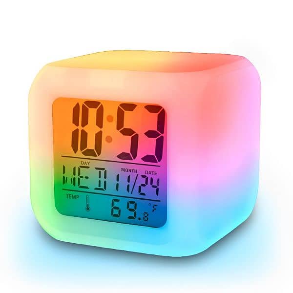 Dice Shape LED Lighting Color Changing Digital Table Clock 1