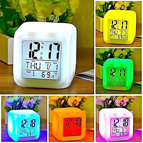 Dice Shape LED Lighting Color Changing Digital Table Clock 3