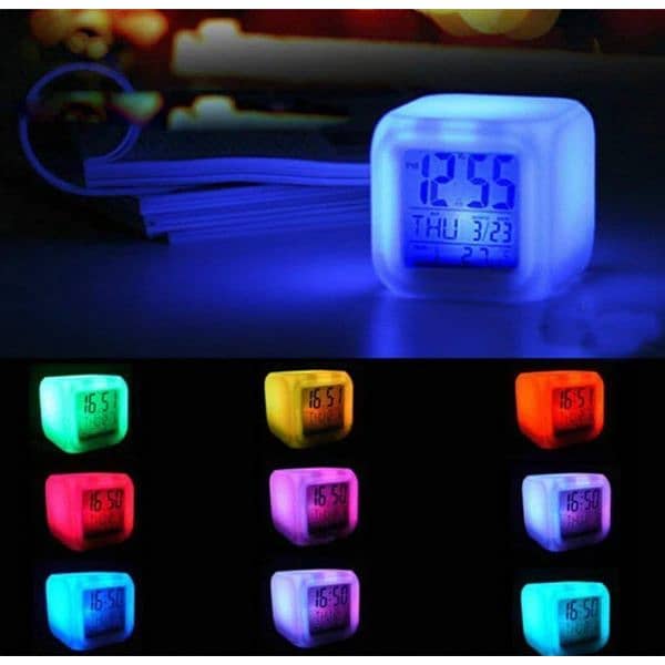 Dice Shape LED Lighting Color Changing Digital Table Clock 5