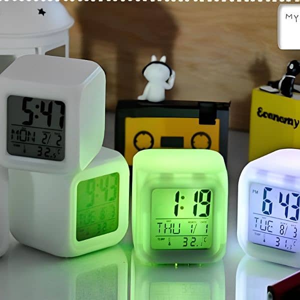 Dice Shape LED Lighting Color Changing Digital Table Clock 6