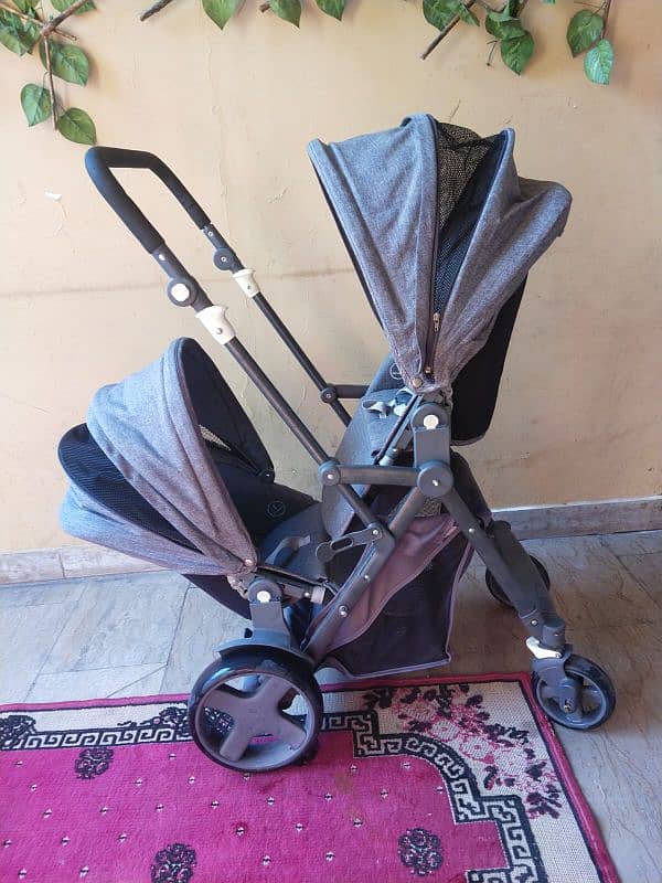 Alloy Foldable Twin Baby Stroller Pram For Newborn gray color 2