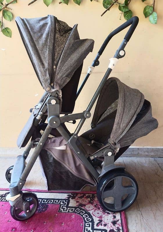 Alloy Foldable Twin Baby Stroller Pram For Newborn gray color 3