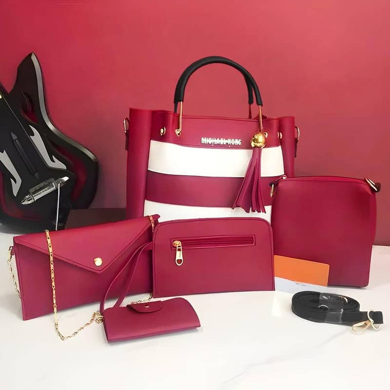 50% off 5-Piece Women's Leather Plain Handbag Set – Stylish 5