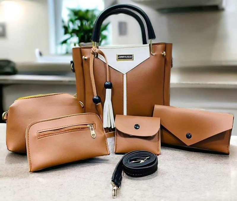 50% off 5-Piece Women's Leather Plain Handbag Set – Stylish 7