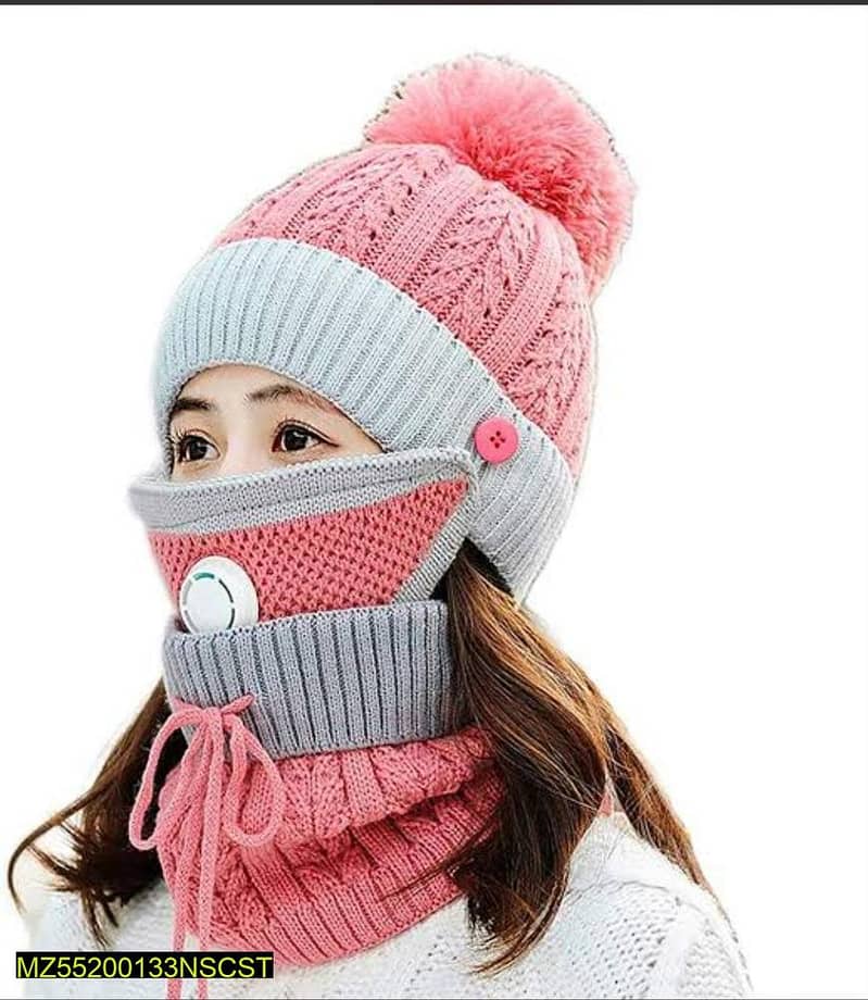 "Versatile Beanie Wool Cap with Neck Warmer and Face Mask | Stay Cozy 12