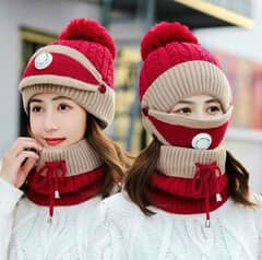 "Versatile Beanie Wool Cap with Neck Warmer and Face Mask | Stay Cozy