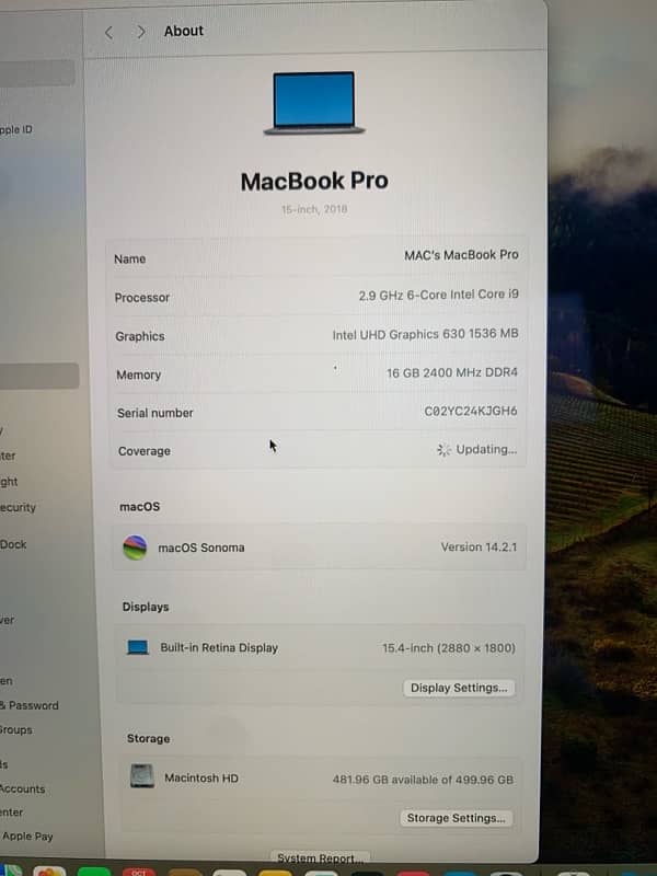 Macbook Pro 2018 Core i9 3