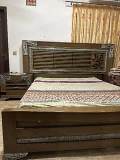 high quality bed with 2 side tables and 1 dressing table