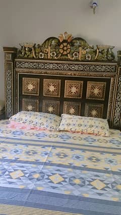 king size bed with side tables, dressing and show case