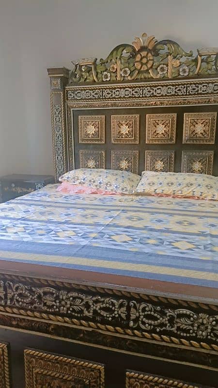 king size bed with side tables, dressing and show case 1