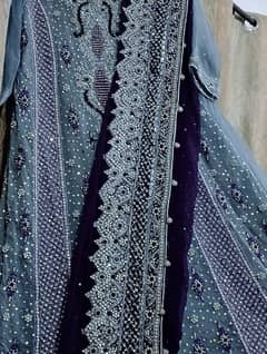 Silver and purple pure Maxy with shafon dupatta